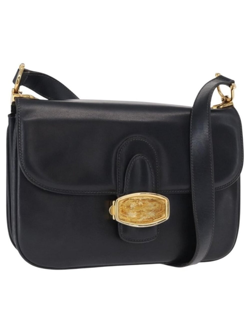 Authentic CELINE Shoulder Bag Leather Navy Gold